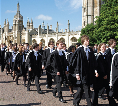 King's College students processing down King's Parade to Senate House for graduation, am 26/6/08 
