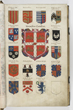 Coats of arms of the university and the colleges, ca 1589 (UA Hare A.I, f.7r )