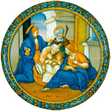 The Holy Family pictured on a maiolica childbirth tray, c.1531