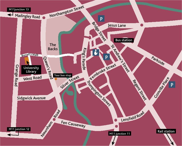 Map to Cambridge University Library