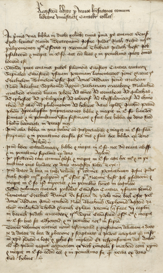 The earliest catalogue of the University Library, 1424, showing the names of donors 