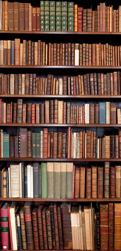 Volumes from the collection of Sir Geoffrey Keynes, in one of the bookcases in which he housed them