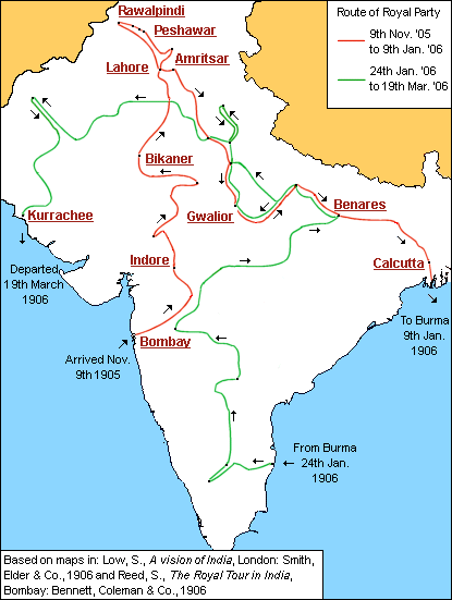 Map showing the route of the Royal Party
